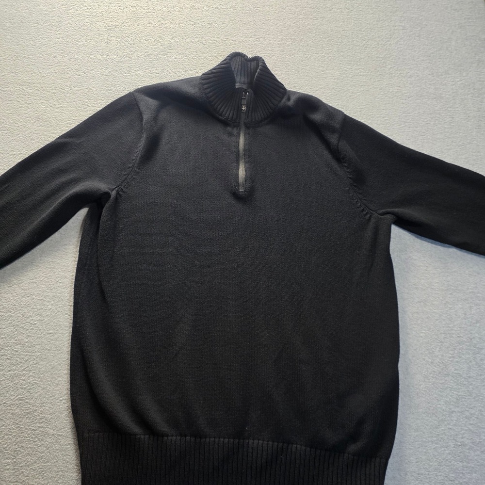 Eddie Bauer Quarter Zip Sweater Mens Tall XL Black Mock Neck Knit Pullover TXL